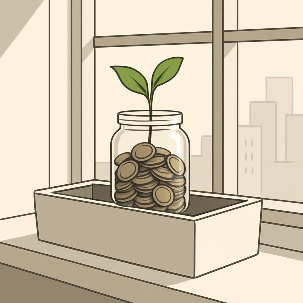 adding a plant growing in a jar of coins to represent savings with a green growth connotation.